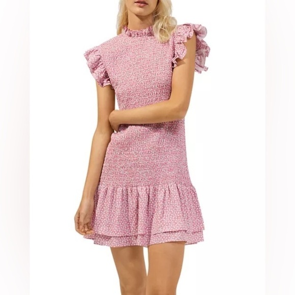 FRENCH CONNECTION Elao Verona Crepe Smocked Mini Dress Size L - Picture 1 of 8
